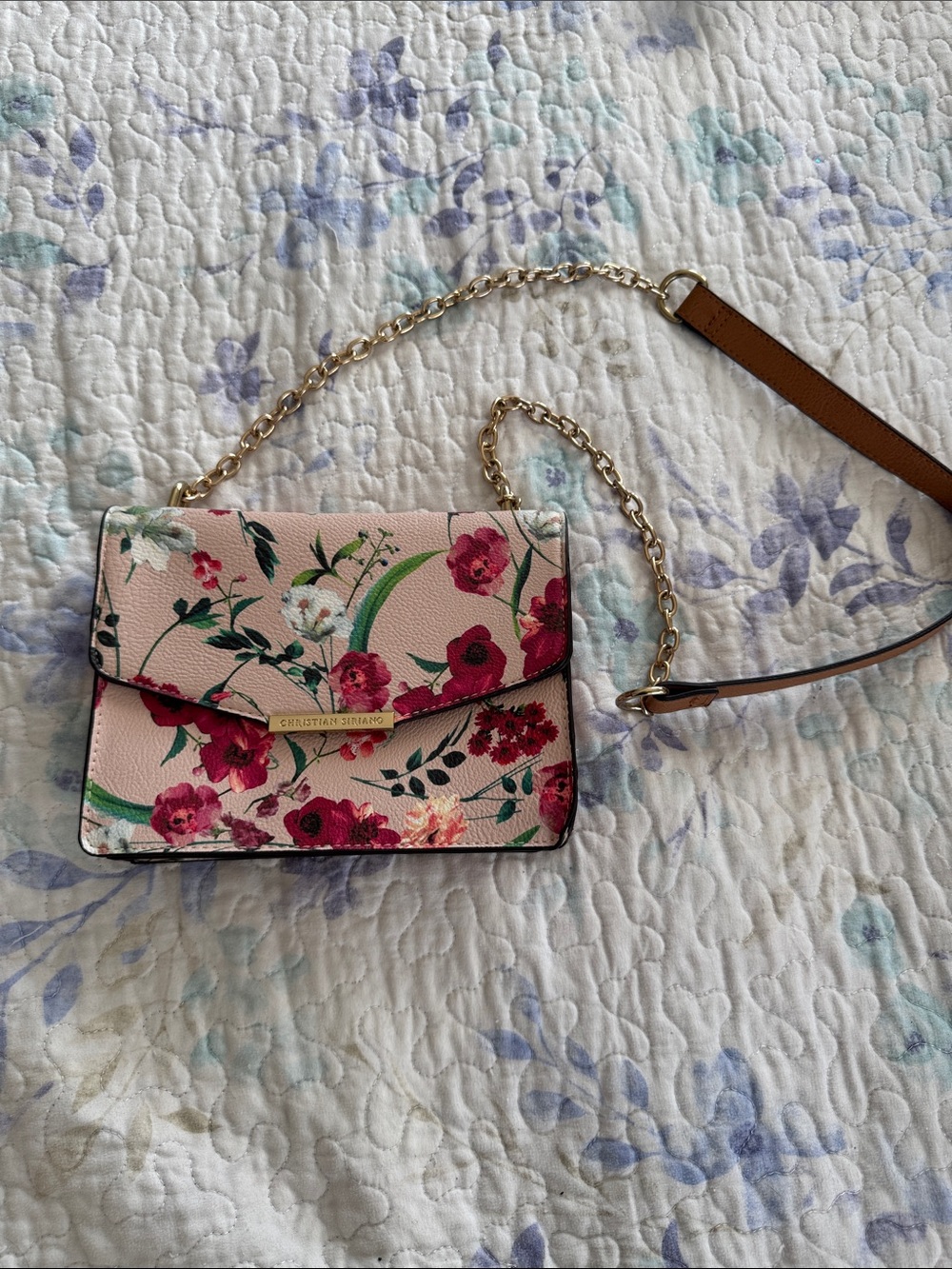 Christian Siriano Pink Floral Crossbody with Gold Chain